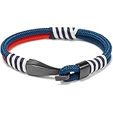 BTEYIVTA Men's Nautical Anchor Cuff Bracelet, Handmade Black & Blue Stainless Steel Rope Wristband with Lobster Claw Clasp