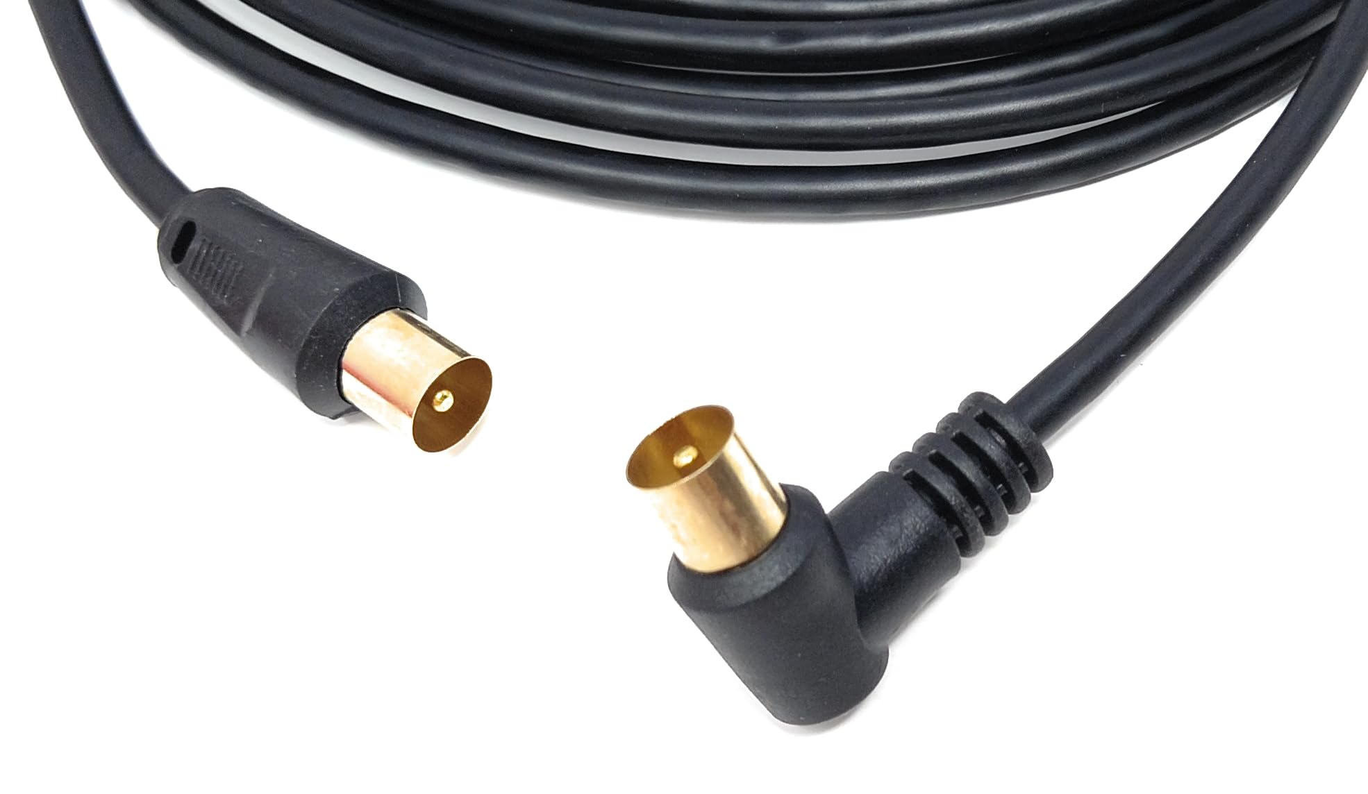 DRUT 5m TV Male to Male Plug Coaxial Cable RG6 Aerial Digital Antenna RF Fly Lead Cable (Right Angle, Black Gold, 16.5ft)