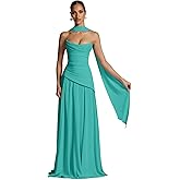 Strapless Bridesmaid Dresses with Scarf 2026 Long Satin A-line Pleated Formal Prom Evening Party Dress for Women