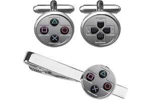 ZUNON Game Console Button Cufflinks & Tie Clip Groom Groomsmen Team Wedding Anniversary Party Gifts