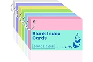 300 PCS Index Cards 3x5 in Blank Flashcards, 3x5 Cue Cards, Flash Cards with 6 Metal Binder Ring, Colored Paper Record, Study