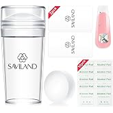 SAVILAND 14PCS French Tip Nail Stamp Silicone French Tip Tool | Replacement Stamper Heads Scrapers, Clear Silicone Nail Stamper, Nail Stuff for French Manicure Home DIY Salon Gifts