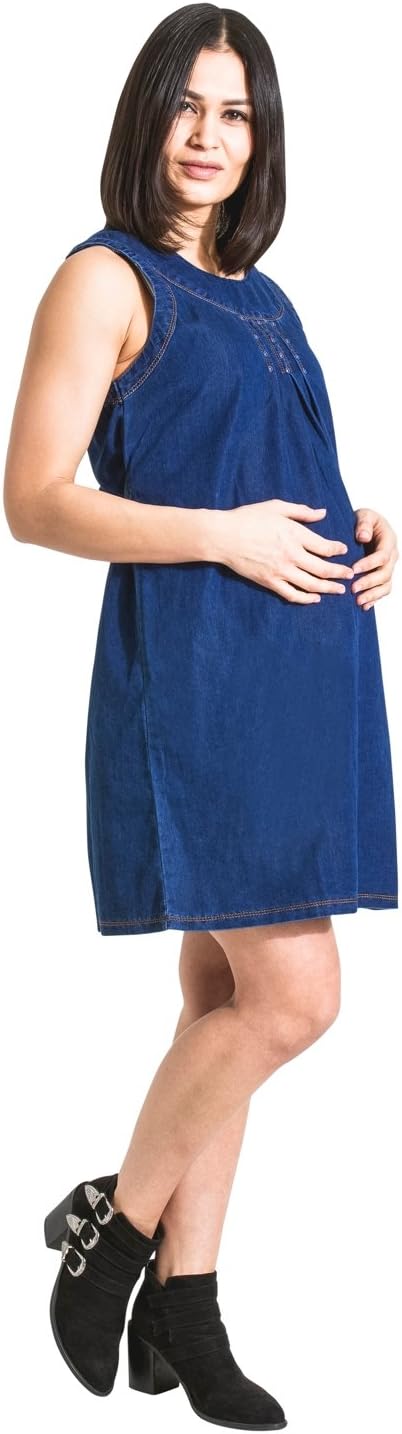 Sleeveless Denim Maternity Dress Adjustable Tie Back Pinafore Tina