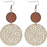 Vintage Hollow Out Geometric Wooden Leather Earrings for Women Lightweight Ethnic Teardrop Dangle Earrings Boho Statement Jewelry
