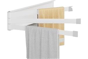 Wall Towel Rack Rotating Bar Mounted Magnetic Rail Punch-Free Drying for Kitchen Bathroom(White)