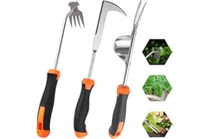 Foyucool 3 Pack Weed Puller with Rubber Handle, Crack Weeder Crevice Weeding Tool, Stainless Steel L-Shaped Hand Weeder Tool,