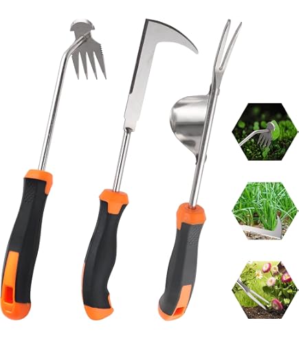 Désherbeur Manuel 6 Dents - Lot De 2 Outils De Jardinage Avec Manche En Silicone - Pour Arracher Mauvaises Herbes, Aérer La Terre (Longueur 36 Cm)
