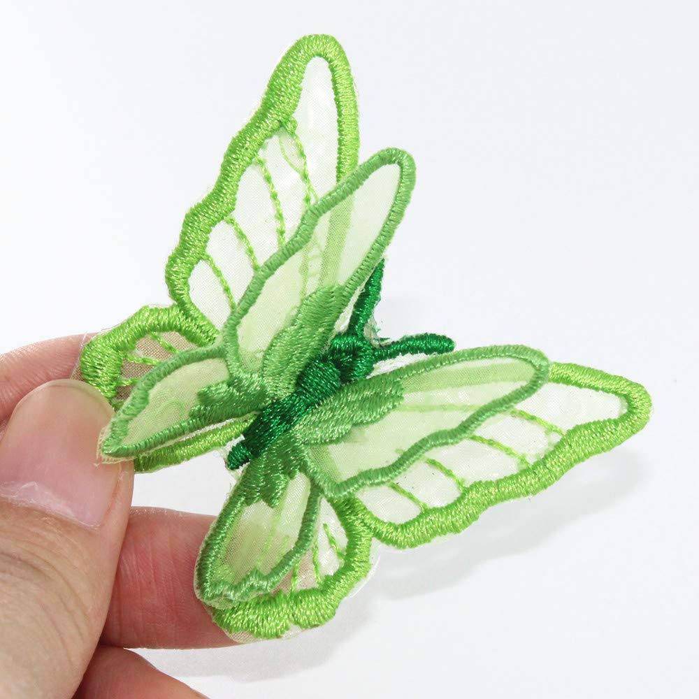 SUNMOVE 10pcs Embroidery Butterfly Sew Iron On Patch Badge Wedding Bridal Dress Embroidered Applique Sewing Craft DIY (Green, 1.96 x 1.96inch)