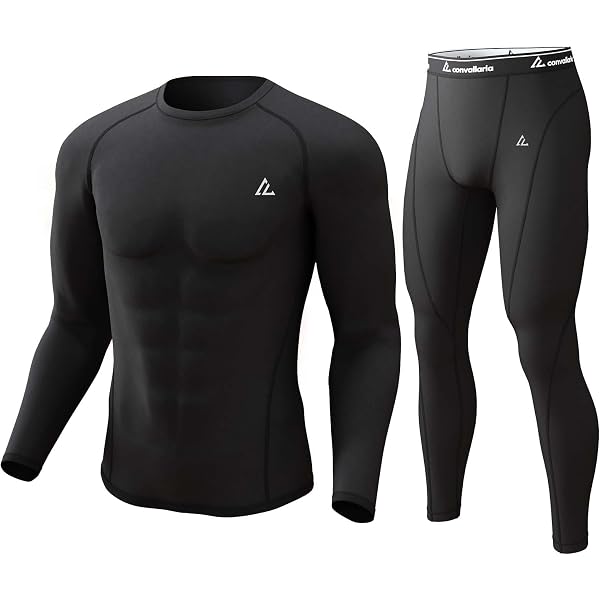 Men's Thermal Underwear Set - Fleece Lined Long Johns Top & Bottom For Cold Weather (Black)