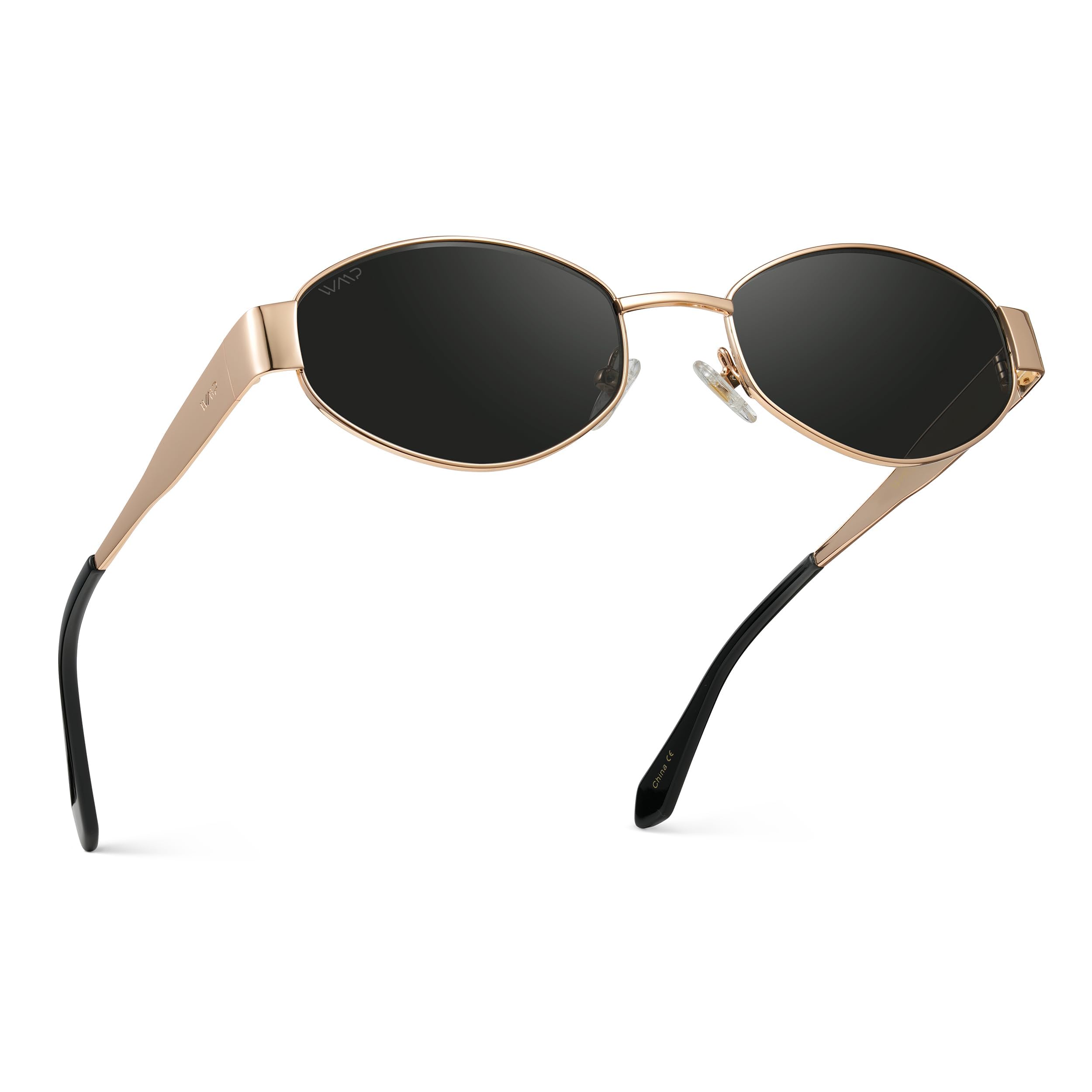 Photo 1 of WearMe Pro Small Oval Sunglasses for Women, Gold Metal Frame, 90s Retro Style, Polarized Dark Lens, UV400 Protection, Lightweight Vintage Fashion Shades - WMP Eyewear