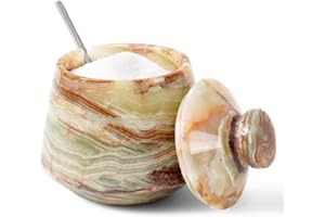 EARTHEN CRAFTS Marble Salt Cellar With Lid & Spoon Green Onyx 4" Salt Box, Stone Salt Container & Spice Jars, Stone Salt Hold