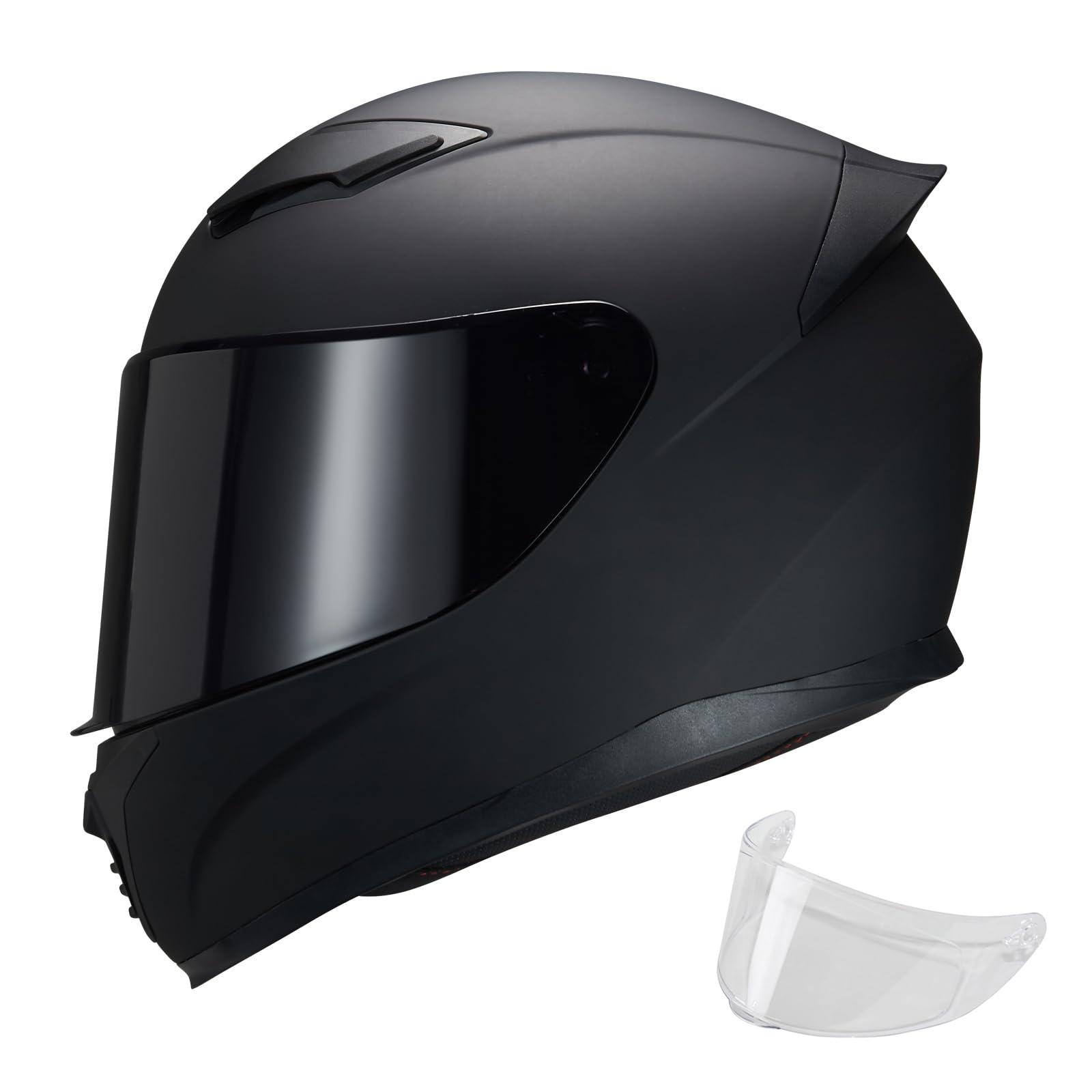 Photo 1 of ***(MAJOR DAMAGE/ SEE NOTES)***JQF Gear Full Face Motorcycle Helmet WS-607 DOT Approved Motorbike Racing Street Bike Helmets for Adults with Clear and Black Visor (Flat Black BB, XL)