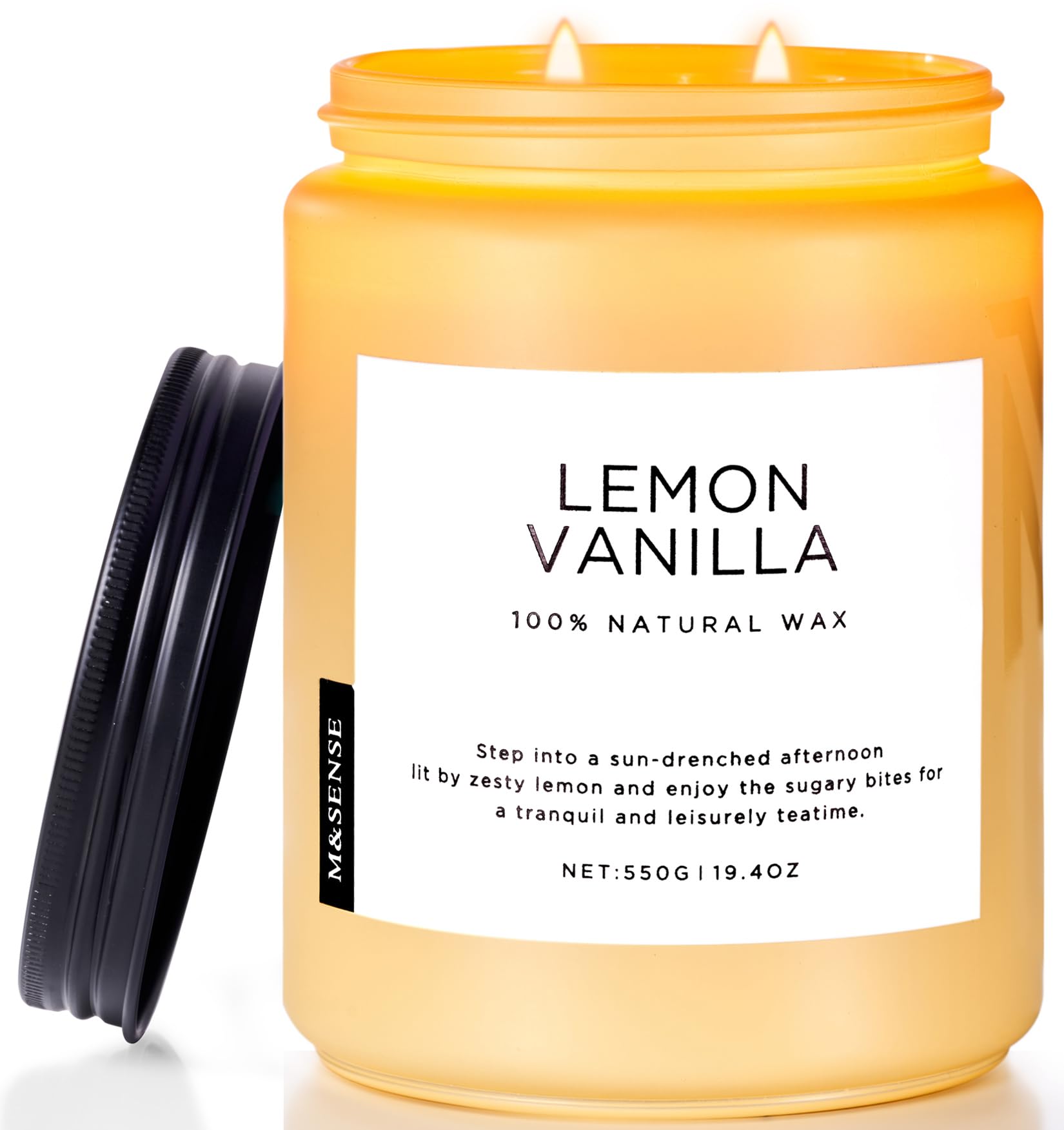 M&SENSE Vanilla Soy Candles, Medium 2 Wick Jar Candle 550g, 110 Hours Burning Time, 100% Natural Organic Soy Wax, Relaxing Aromatherapy Scented Candle, Housewarming Gift for Women and Men