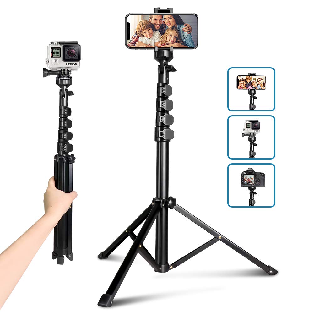 62" Phone Tripod Accessory Kits, Aureday Camera & Cell Phone Tripod Stand with Bluetooth Remote and Universal Tripod Head Mount, Perfect for Selfies/Video Recording/Vlogging/Live Streaming