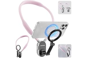 REYGEAK Magnetic POV/Vlog Phone Neck Mount Holder for Magsafe iPhone 15/14/13/12 Pro Mini/Plus/Pro/Pro Max, Hand Free Chest Stand Video Recording for Mobile Phone Accessory (Sakura Pink)