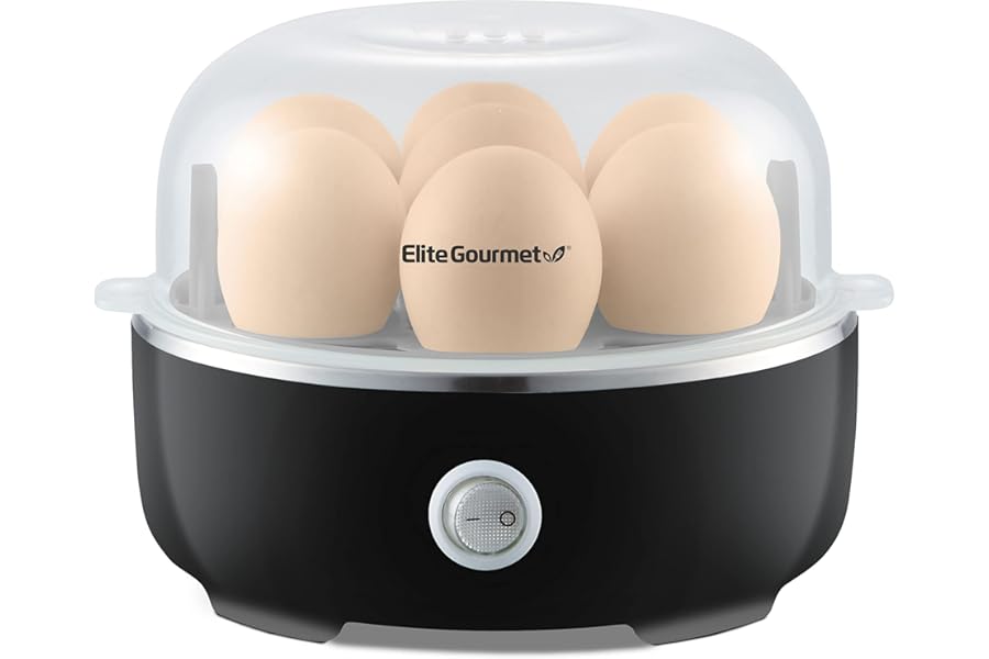 Elite Gourmet EGC115B Easy Egg Cooker Electric 7-Egg Capacity, Soft, Medium, Hard-Boiled Egg Cooker with Auto Shut-Off, Measu Book