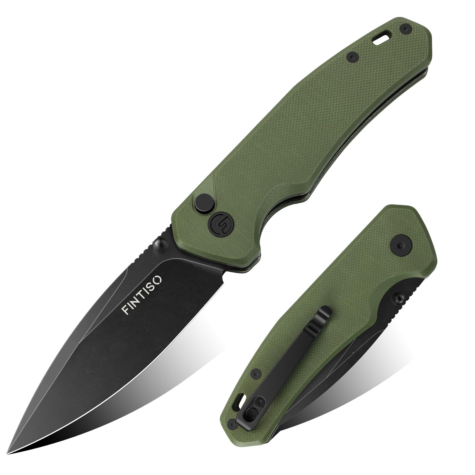 Photo 1 of FINTISO Pocket Knife, 3" 14C28N Steel Blade G10 Handle Small EDC knife, Sharp Folding Knife with Pocket Clip for Camping, Survival, Hunting
