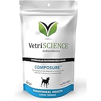 VETRISCIENCE Composure Clinically Proven Calming Chews, Chicken, 60 Chews - Fast Acting Stress, Barking and Anxiety Relief fo