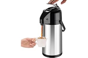 PARACITY Upgraded Airpot Coffee Carafe with Double Pump, Stainless Steel Drink Dispenser for Hot/Cold Beverage with Lazy Susa