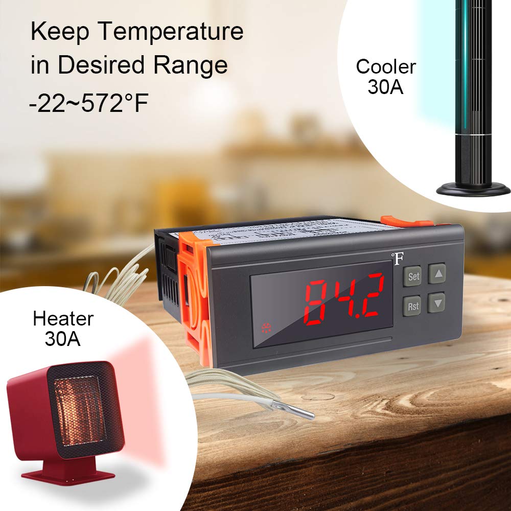 KT8230 Digital Thermostat 120VAC 30A Fahrenheit Temperature Controller Regulator -22~572℉ Heating Cooling for Incubator Brooder Refrigerator Fermenter Greenhouse: Industrial & Scientific