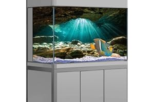 Pinpai 60X24 Inches Fish Tank Background, Sunshine Ocean Floor Terrarium Background Decor, Underwater Stone Durable Polyester Background with 8 EVA Double-Sided Tapes