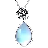 OUTANG Moonstone Necklace for Women 925 Sterling Silver Moonstone Rose Flower Pendant Ladies Floral Jewelry Gifts