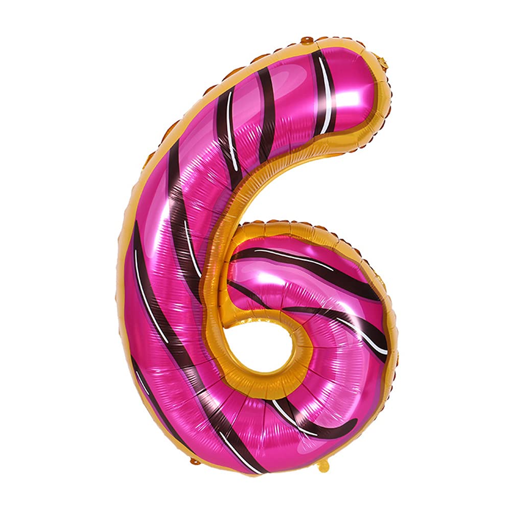ANCLLO 32 Inch Donuts Balloons Birthday Foil Balloon Party Decorations Supplies Helium Mylar Digital Balloons-Donuts Number 6