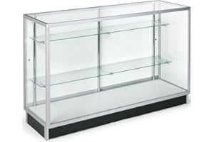 DISPLAYS2GO Free-Standing Glass Display Cabinet, 60 x 38 x 20-Inch, Tempered Glass and Aluminum Clear-Coat Frame, for Retail Use