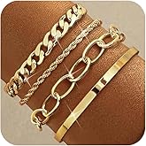 CLOORDE 4 PCS Gold Layered Bracelets for Women Chunky Non Tarnish Gold Cuban Link Chain Twist Rope Cuff Statement Bracelets Party Wedding Jewelry Accessories