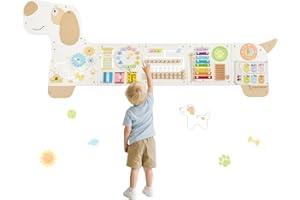 PIIKAGO Wooden Dog Wall Busy Board Panels, Sensory Wall Busy Board for Toddlers 1-3, Montessori Learning Activity Center, Edu