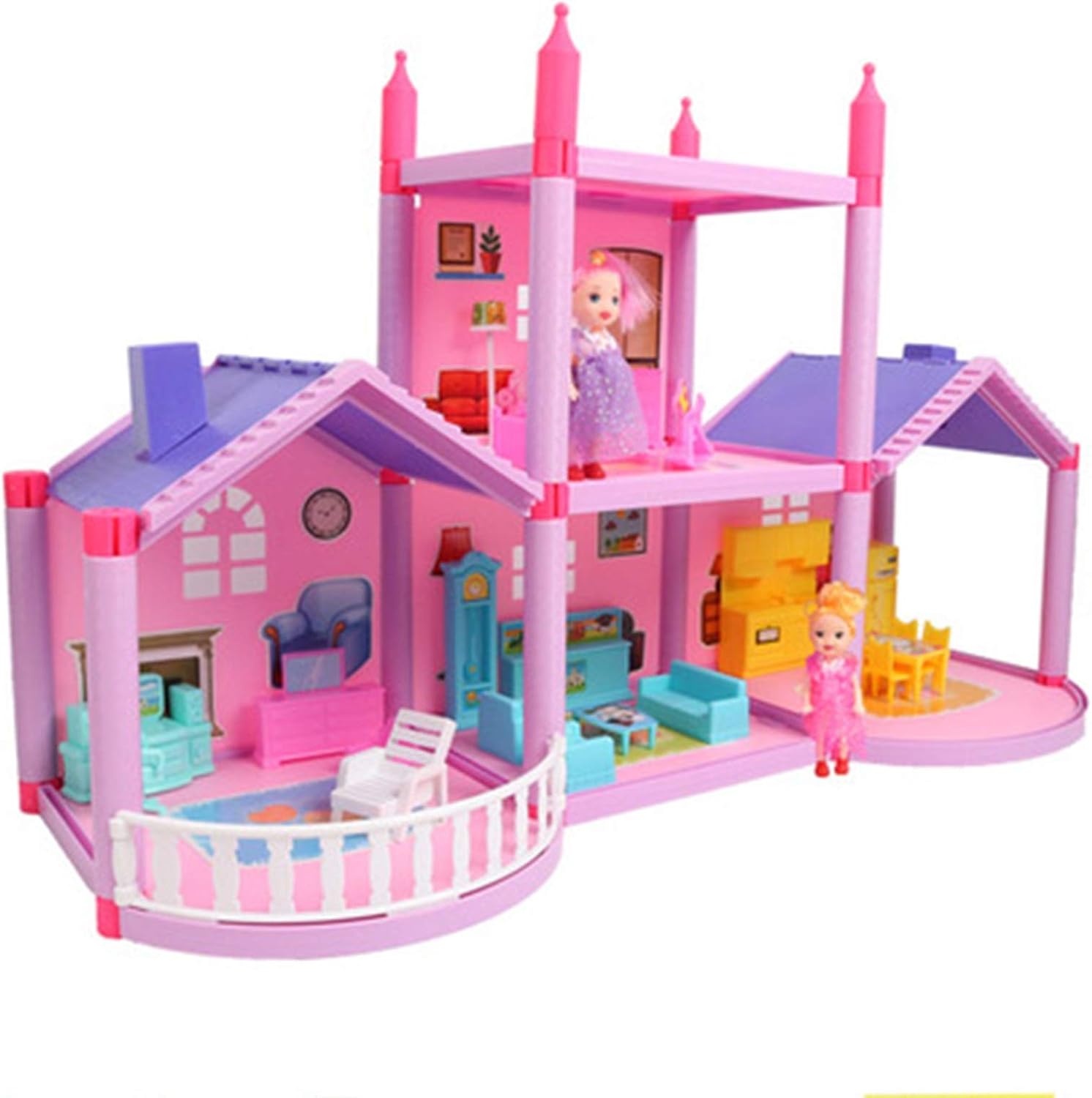 Doll House Toys Pink Assemble Princess Villa Handmade Miniature