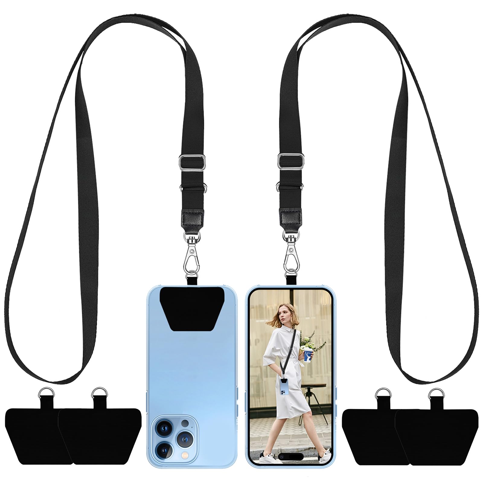 SHANSHUI Phone Lanyard, 4x Durable Pads and 2x Adjustable Lanyard Crossbody Neck Universal Phone Strap Compatible with iPhone, Samsung Galaxy and All Most Smartphones