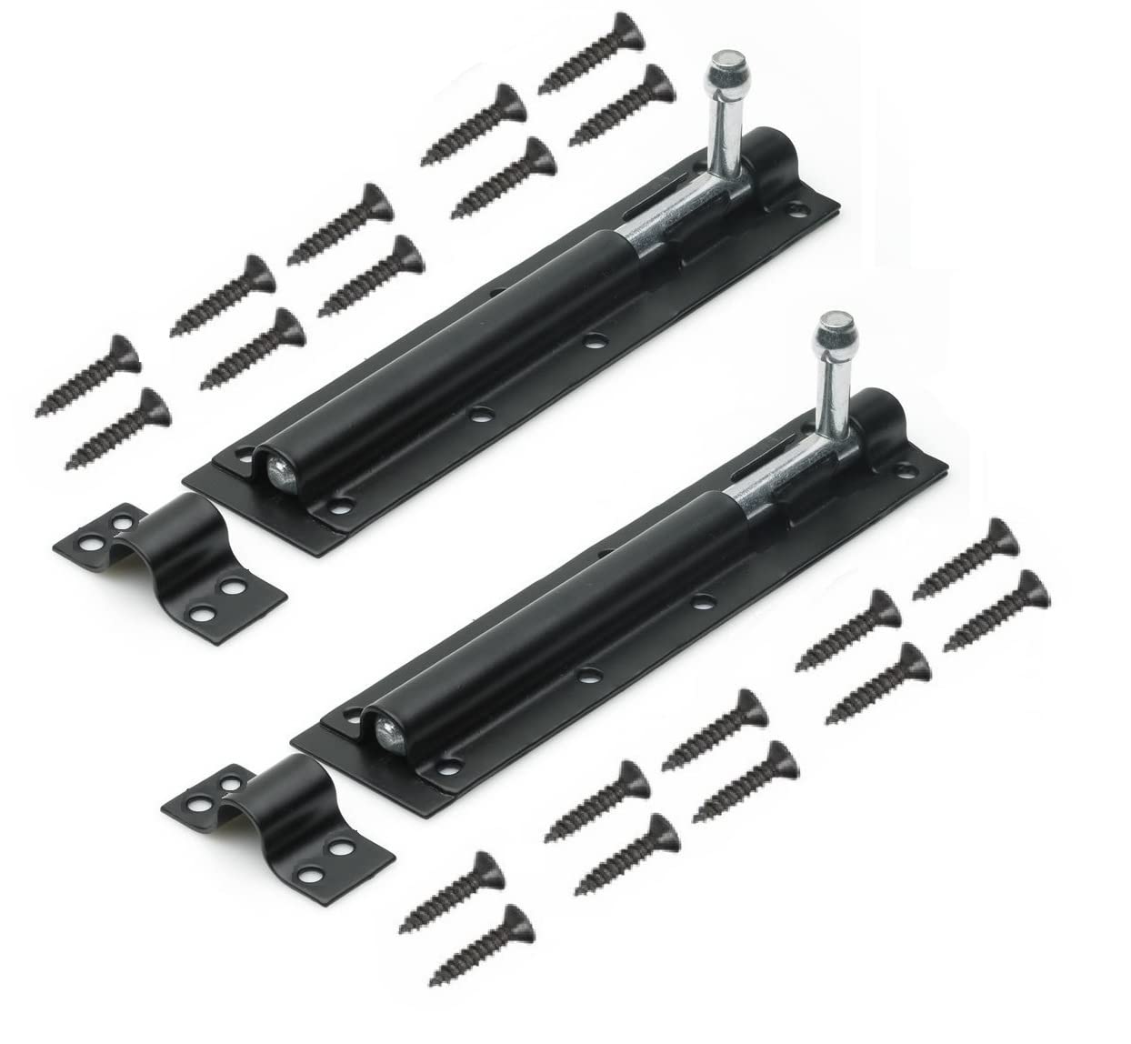 TERF® Heavy Duty Tower Door Bolt Barrel Slide Lock Black 250mm [10''] Door Latch with Screws Ideal for Internal External Strong Doors Locks for Bathroom Shed Garden Gate and Multi Use - Pack of 2