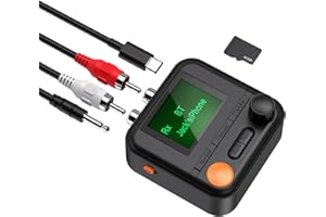 JXTZ Bluetooth 5.2 Transmitter Receiver, HiFi Bluetooth Audio Adapter with Display, Wireless Audio Adapter for Music Streaming Sound System, Headphones, TV, Support TF Card/RCA/3.5mm AUX Output