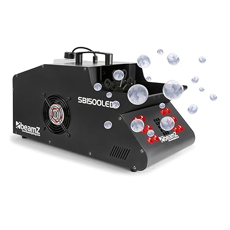 beamZ SB1500 LED Nebelmaschine Seifenblasen-Maschine (1500 Watt, 1,35 Liter Tank, 12 x 3 Watt LEDs mit Farbwechsel, RGB, 8 DM