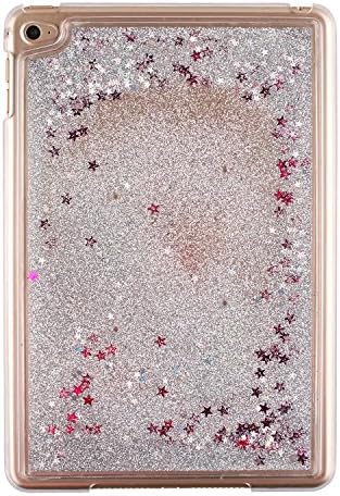 Nasin iPad mini 4 case,Liquid Case for iPad Mini 4, Creative Design Bling Glitter Shiny Quicksand Sparkle Flowing Floating Liquid Transparent Plastic Back Cover (Silver Quicksand Red star)
