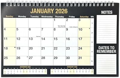 PaulStore 2026 Month to View Desktop Planner Black & White Spiral Bound Free