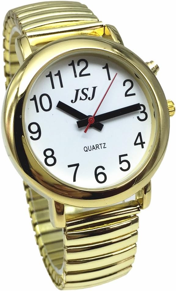 English Talking Watch for Blind People or The Elderly and Visually Impaired People with Alarm of Quartz, Talking Date and time, Golden Color, White Face