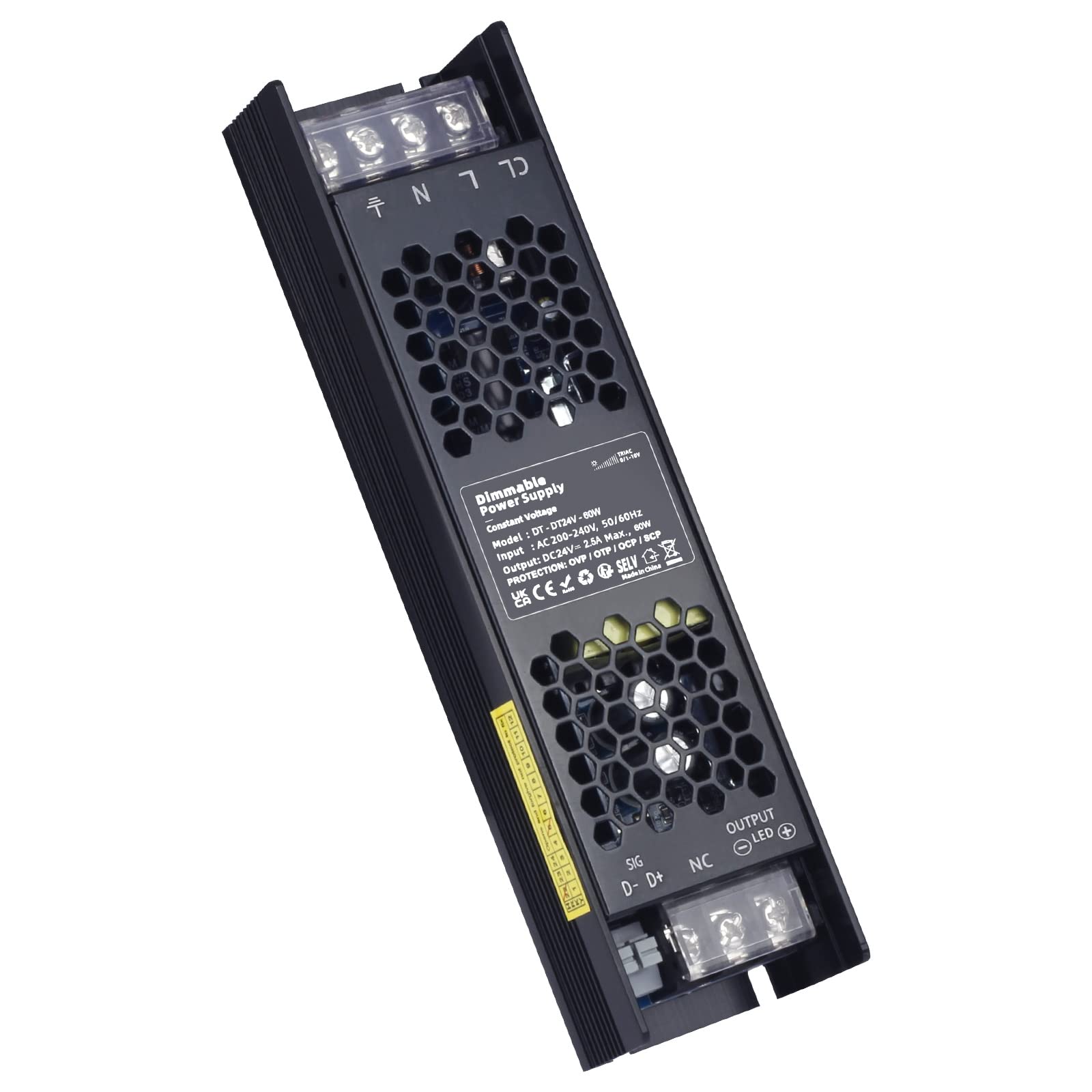 24V 60W LED Driver Dimmable 2.5A, AC 240V to DC 24V Constant Voltage Transformers, Compatible with TRIAC & 0/1-10V Dimming, Power Supply for 24V LED Application-Cooling, Silent and Flicker Free