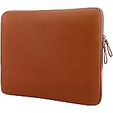 MOSISO Laptop Sleeve Bag 16 inch Compatible with MacBook Air 15 inch 2025-2023 M4 M3 M2/Pro 16 inch 2025-2019 M4 M3 M2 M1, 15-15.6 inch Notebook, PU Leather Padded Bag Waterproof Case, Brown