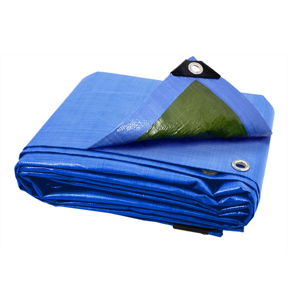 ANSIO Tarpaulin 3m x 4m Water-resistant Tarp Large Camping Cover Sheet – Multipurpose Groundsheet with UV Protection, Weatherproof & Frost-Resistant – Reinforced Eyelets - Blue/Green