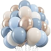Dusty Blue and Gold Balloons 60 Pcs, 12 Inch Dusty Baby Blue Chrome Gold Balloon Cream Sand White Balloon for Boy Baby Shower Decorations Bridal Shower Gender Reveal Boho Birthday Party Supplies