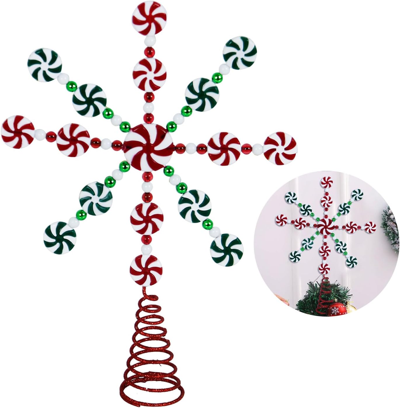Tree Toppers - Christmas Tree Topper Decorations, Christmas Tree Candy Topper with Colorful Bead Mini Star Topper for Xmas Tree Home Decor Indoor