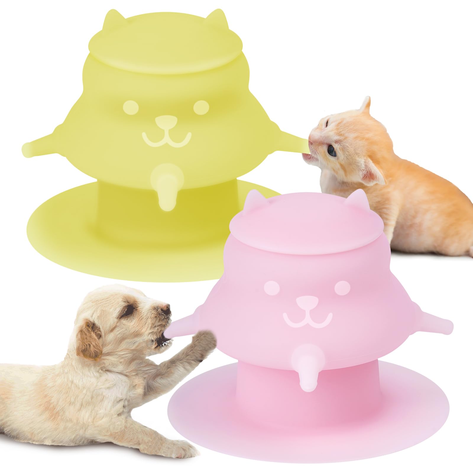 Photo 1 of 2Pcs Puppy Milk Feeder Nursing Station, Dispenser Food Grade Silicone with 4 Dummy Nipples 230ml Capacity for Newborn Puppies, Rabbits, Kittens (Pink, Yellow)