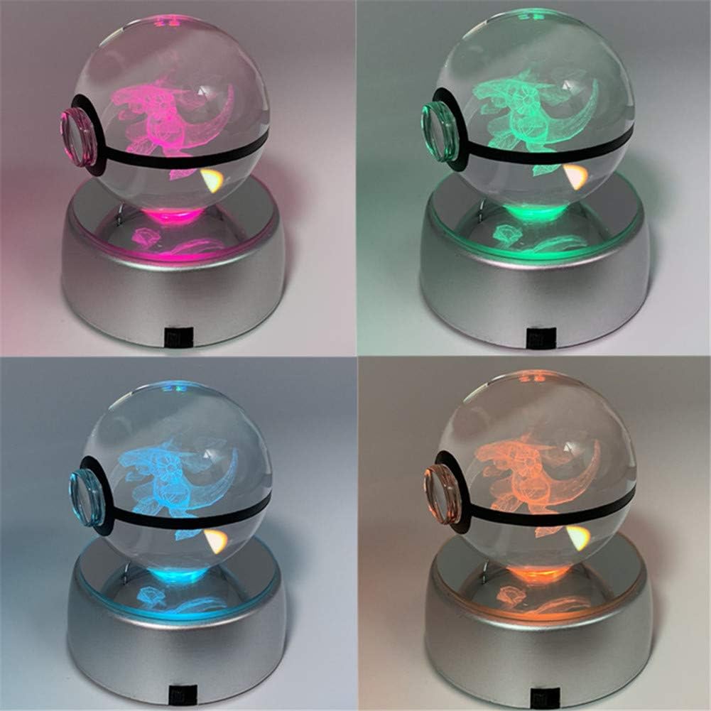 3D LED Cartoon Anime Night Light Crystal Home Decoration RGB Color Elf Table Lamp Independence Day/Christmas Best Gift Toy 5cm Crystal Ball Toy (Palkia)