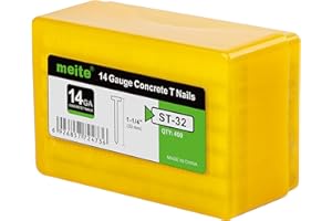 meite 14 Gauge Concrete Nails 400PCS 1-1/4" Length T Nails for Concrete Nailer Galvanized Rust-Proof T-Nails for Pneumatic Nail Gun Furring Strips