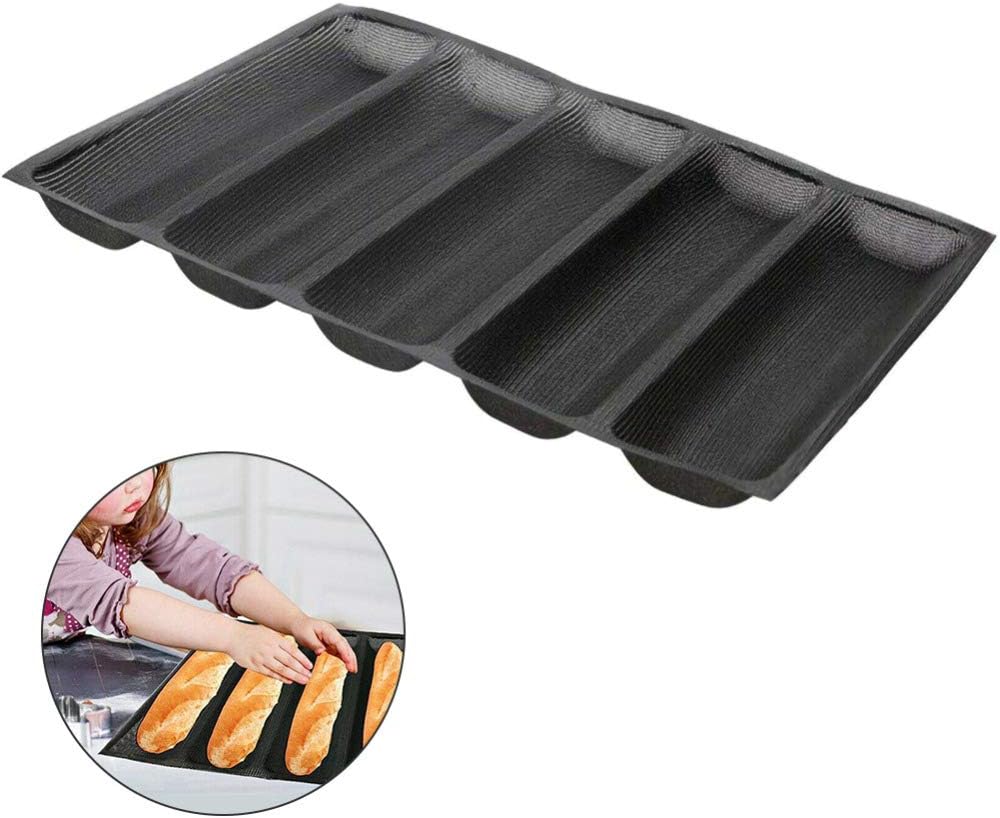 12 Inch Non-Stick Mould,Silicone Bread Pans Baking Tray 5 Loaf Hot Dog Baguette Modle Eclair Long Loaf Tray Non Stick Bakeware Baking Pan