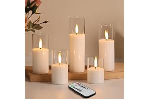Eywamage Slim Tall Clear Glass Flameless Candles with Remote, Batteries Included, Flickering LED Pillar Votive Candles Set of