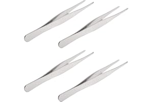 AOJE LINK-ELECTRIC Aoje-Link Tissue Accessories Stainless Steel Tweezers, Pliers Tool, Rat Tooth Thumb Dressing Forceps, Serrated Forceps, Silver,125mm, 4pcs