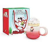 ORNACELE Christmas Mug, Cute Ceramic Tea mugs with Santa Lid, Novelty Cup for Milk, Coffee, Hot Chocolate, Christmas Gift for Women, Kids, Colleagues, Family, Friends, 500ML/17.6OZ